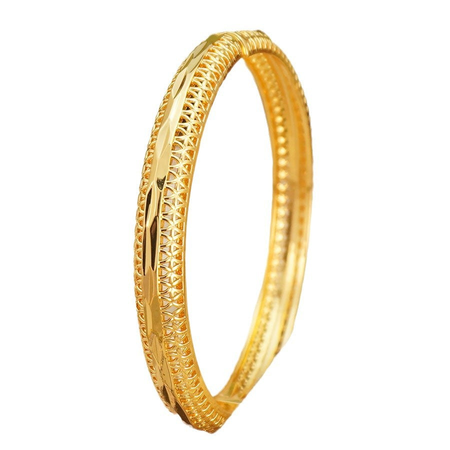 24k gold-plated copper middle eastern geometric hollow-out design women's bangle bracelet - perfect for brides, weddings, and parties