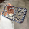 Suitable for iphone17promax mobile phone case, high-end edge diamond magnetic glitter lens film, apple 15 protective cover