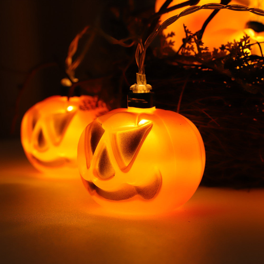 Cross-border LED Halloween blow-molded pumpkin head decorative light string party arrangement horror ghost festival battery box LED lanterns