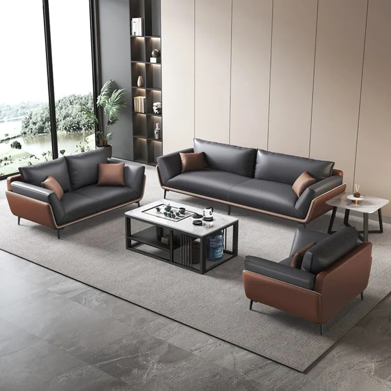 Office reception sofa set - modern minimalist sofa, coffee table, and three-seater suite for business reception areas