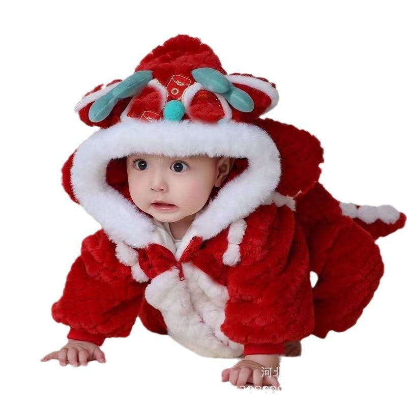 Baby super cute festive new year outfit jumpsuit autumn winter lion awakening baby new year clothes winter clothes crawling clothes new year greetings clothes