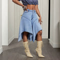 European and american high-waisted asymmetrical patchwork denim shorts - light blue, designer a-line wide-leg denim hot pants for summer