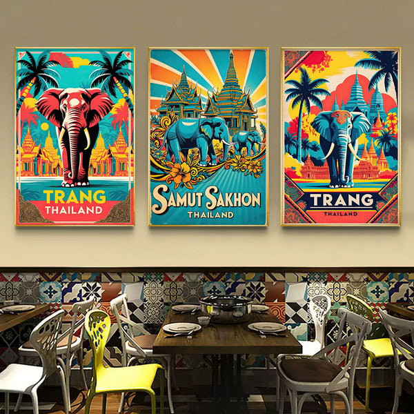 Thai painting South East Asia style wall decoration painting Vietnamese cuisine hotel Thai style restaurant hotel decoration painting