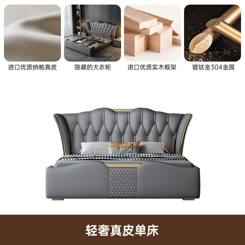 Genuine leather bed italianaccessible luxury master bedroom 1.8m double bed 1.5mcasual 2m leather soft-packed storage bed