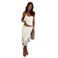 European and american women's clothing  spring new sexy backless u-neck solid color camisole top and elegant midi skirt set
