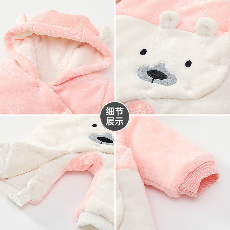 Baby onesie fall and winterthickened bear pajamasheattechoutwearlong sleeveshaya infant korean stylechildren's clothing hooded