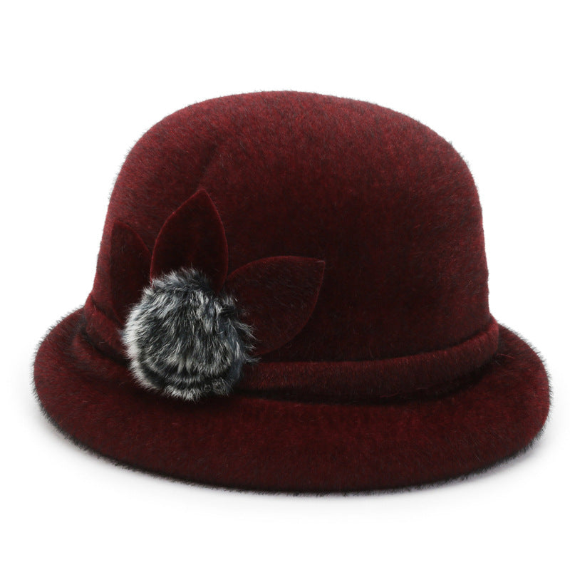 Autumn and winter hat women's trilobal round edge basin hat Korean version hairball bucket hat outdoor sponge ring warm fashion cotton hat