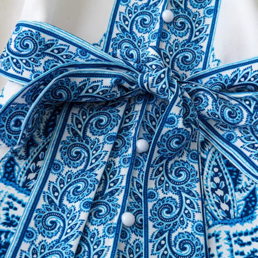 e-commerce women's clothing for europe and the us:  &   summer fashion mid-sleeve tie-up floral dress