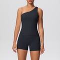 double-sided brushed nude tight one-shoulder vest shorts sports suit running fitness yoga wear two-piece set