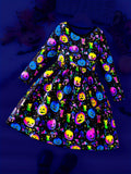 girls' halloween dress - solid color, all-over pumpkin head print, creative glow-in-the-dark party long-sleeve dress for kids