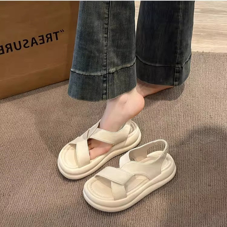 Thick soleplatform shoes sandals women's summer outwear2026new arrivalheight increaser high heel soft bottom with skirt non-slip beach sandals