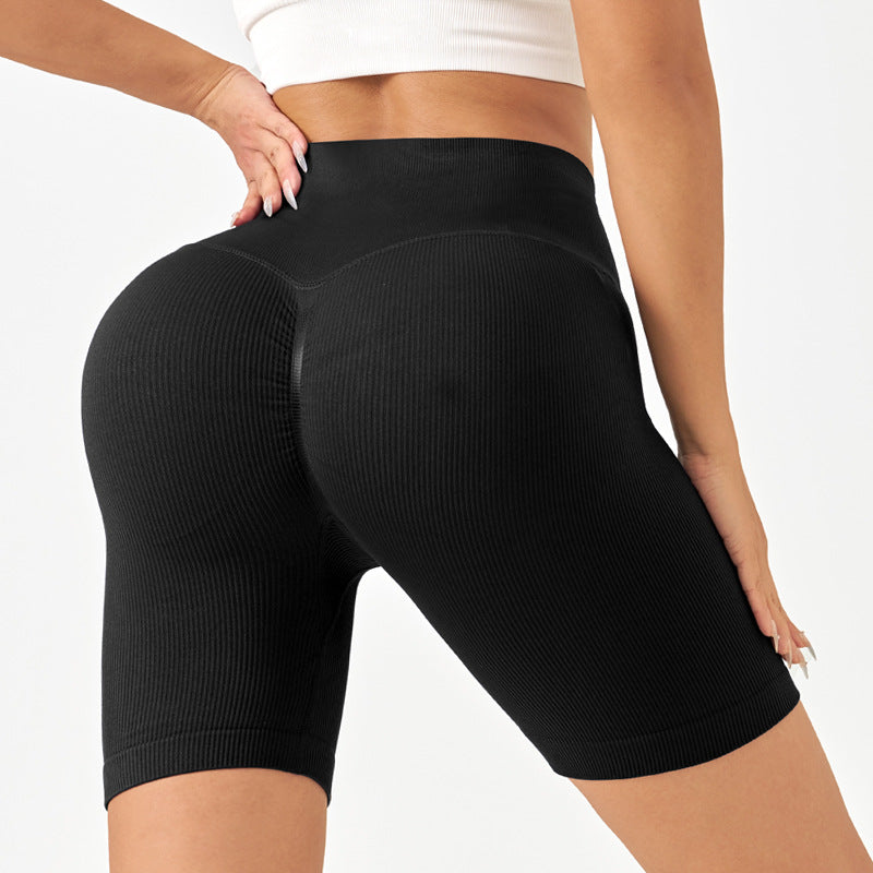 2025 new  seamless knitted threaded yoga shorts women's summer high-waisted belly yoga clothes sports three-point pants
