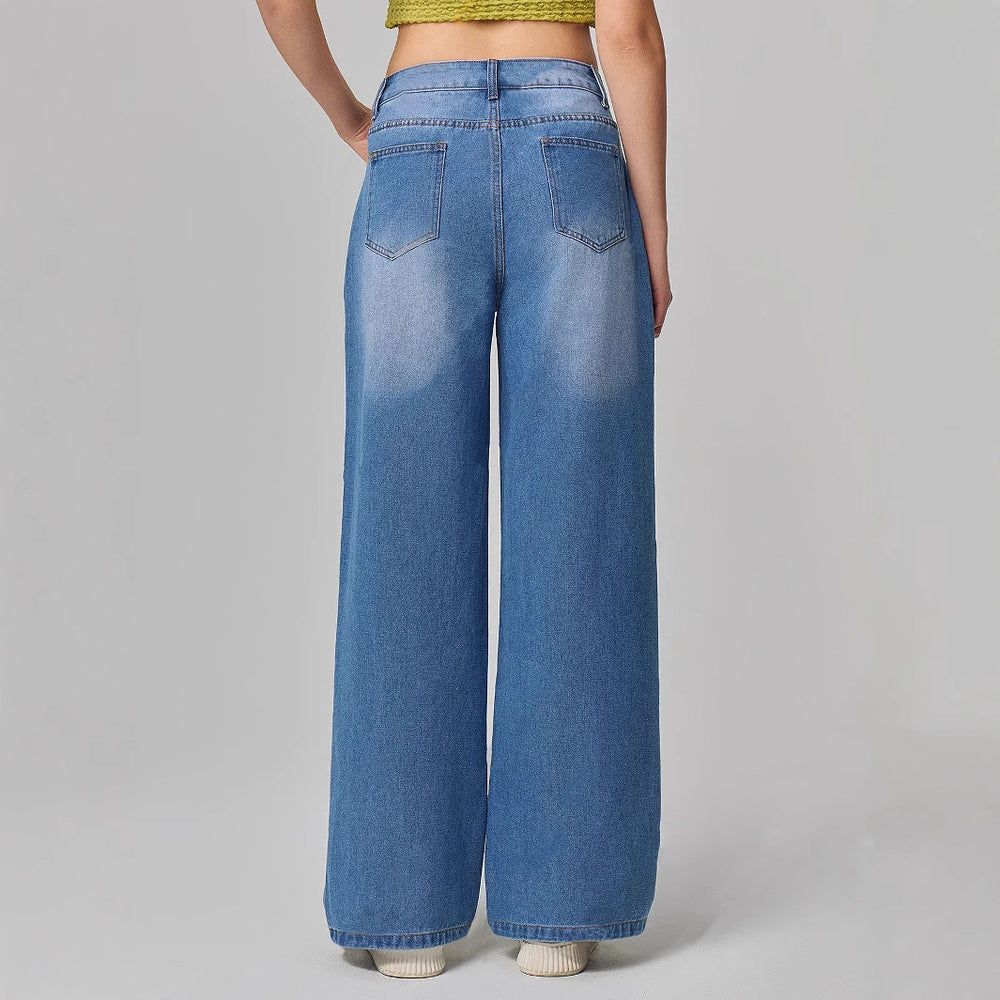 Pre-sale-j006#  cross-border foreign trade women's fashion ins new casual wide-leg denim pants