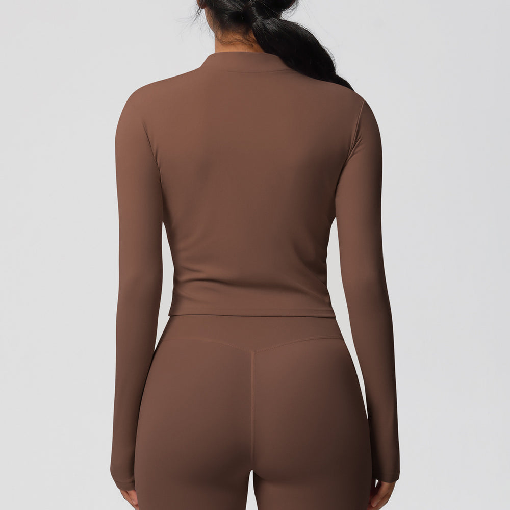 Ready-to-ship cross-border quick-dry brushed fleece workout zip-up top - women's running, activewear, and yoga long sleeve
