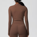 Ready-to-ship cross-border quick-dry brushed fleece workout zip-up top - women's running, activewear, and yoga long sleeve