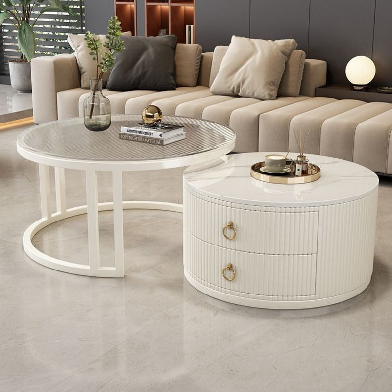 Rock slab coffee table living room for homecasual modern small apartment new arrivalaccessible luxury double-layer telescopic round side table tea table