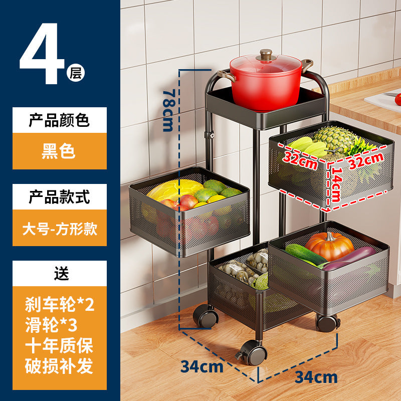 360-degree rotating vegetable organizer, kitchen floor-standing multi-tier round storage rack, dedicated basket storage for vegetables