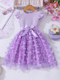 Girls' dress for toddlers and young children, corset-style dress with 3d butterfly flutter sleeves