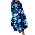 Q100 cross-border women's autumn/winter new fashion long dress - elegant tie-waist printed plus size european and american style dress for export