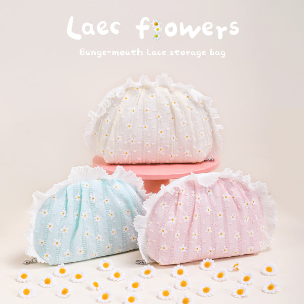 Summer French Daisy Cosmetic Bag Delicate Lace Sweet Girl Storage Bag Art Clutch Bag