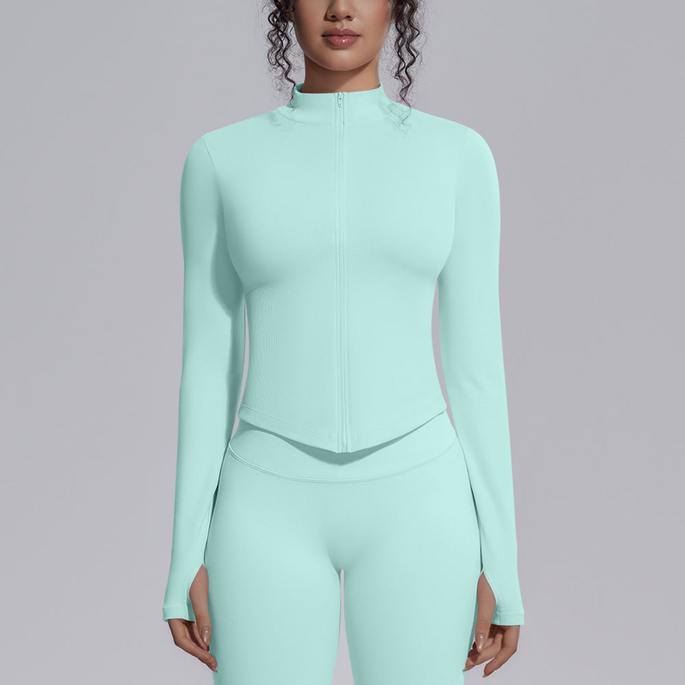 European and american seamless stand collar zipper long sleeve yoga jacket women's tight-fitting quick-dry outerwear running fitness apparel sports top