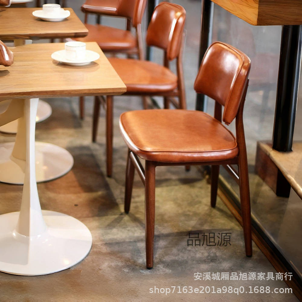 Buffet hot pot shop retro leather dining chair industrial style loft wrought iron chair cafe lounge chair stool