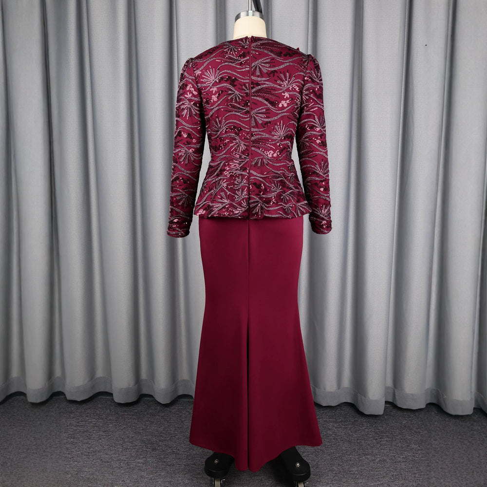 New plus size sequin party dress - 3d floral slim fit patchwork long sleeve banquet cocktail elegant evening gown
