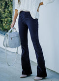 2025 spring/summer women's solid color high-waisted slim-fit cropped flare pants corduroy elastic waist casual trousers