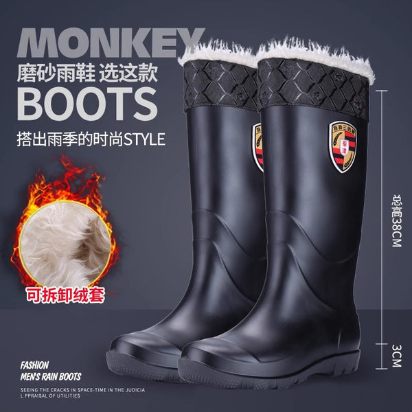 Warm water shoes non-slip rubber shoes long tube men's cold-proof waterproof rain boots winter velvet thickened matte new cotton rain shoes
