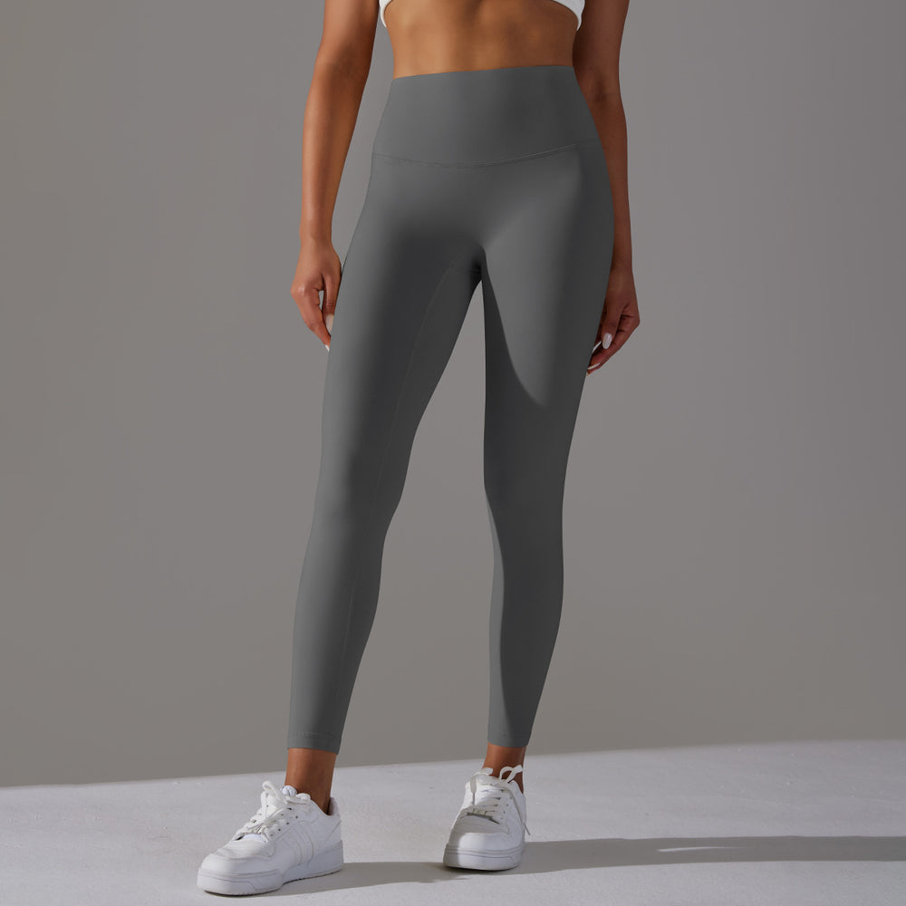 No awkward line double-sided brushed nude breathable yoga nine-point pants high waist hip lift peach tight sports fitness pants