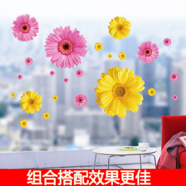 Three-color daisy, flower wall decoration wall sticker living room bedroom dormitory sticker dining room glass DIY creative sticker