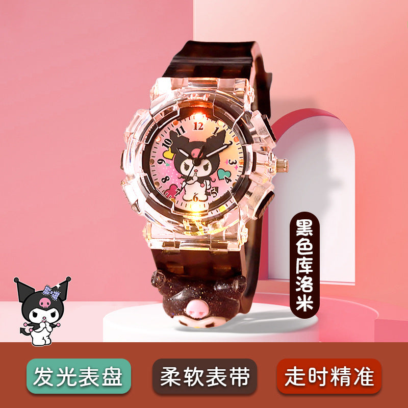 Kids' cartoon sanrio kuromi luminous electronic watch - girls' digital & analog quartz watch for elementary and middle school students