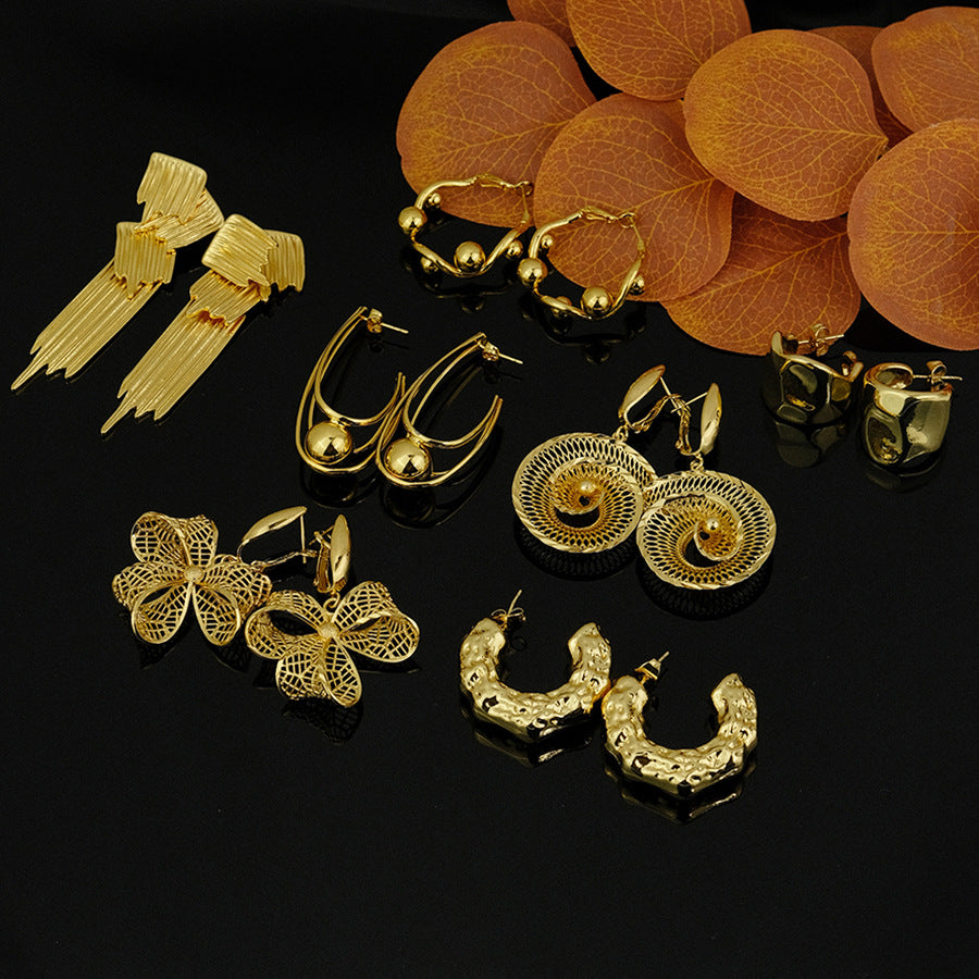 hot-selling golden classy exquisite exaggerated acrylic earrings c-shaped water drop threaded earrings heart earrings