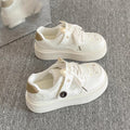 Chunky platform white sneakers - 2026 spring new arrival: cute puppy design, hook-and-loop closure, versatile height-boosting casual sneakers for students