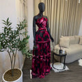 European and american cross-border women's clothing:  summer new arrival - elegant printed halter neck ruffle top and midi skirt set