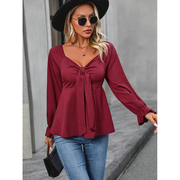 2023  , French sweetheart bow tie, front ruffle edge shirt, elegant, fashionable and comfortable style