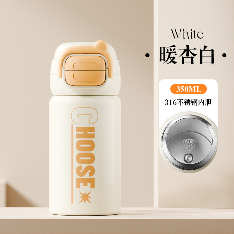 Letter double drink bouncing cup 316 stainless steel digital display thermos cup student water cup portable portable cup