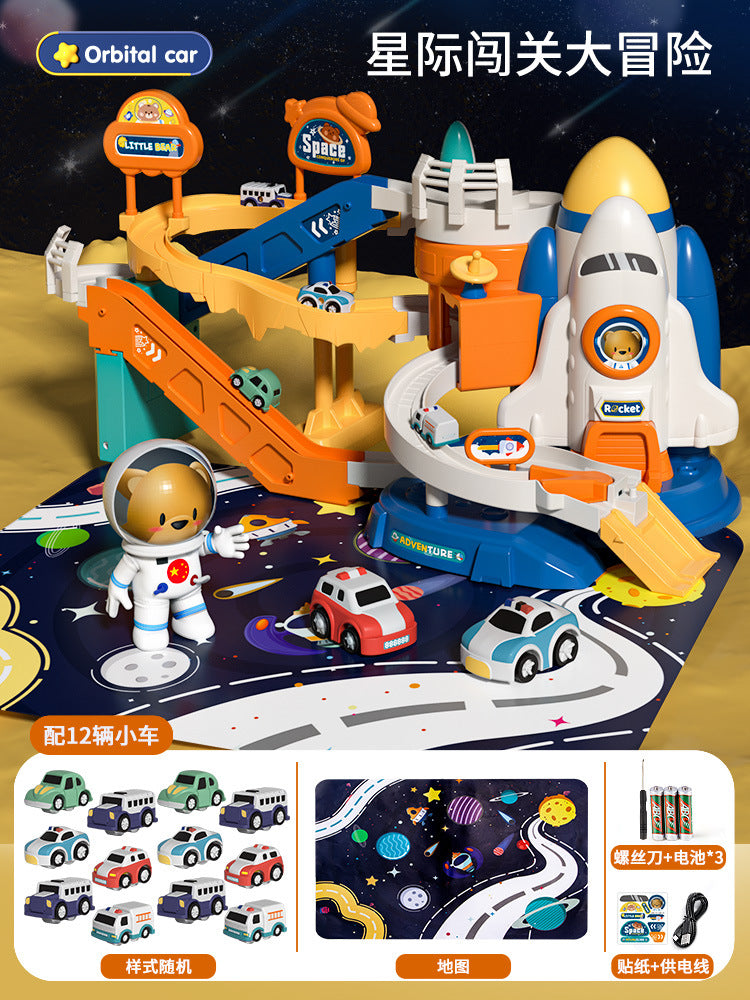 Kids' rocket space adventure challenge: boy's track car toy, mini car building parking garage puzzle - wholesale