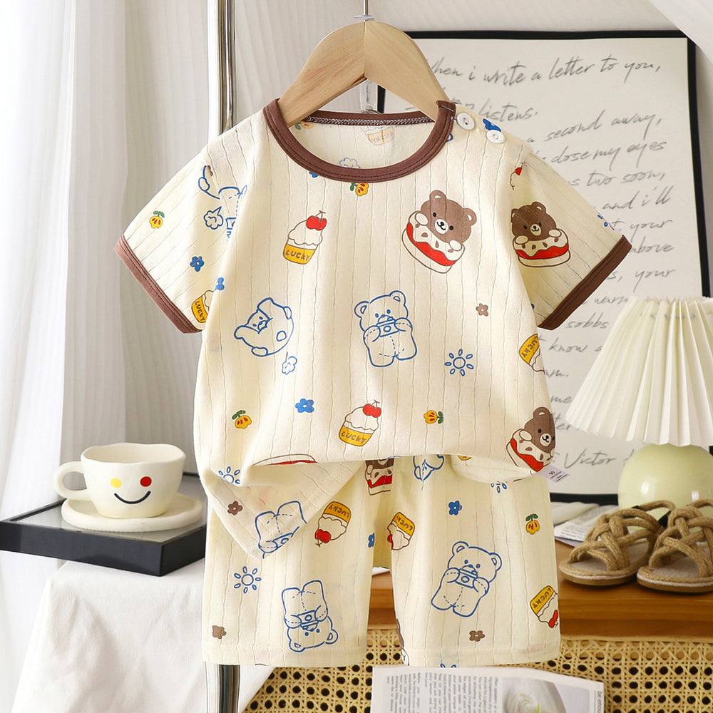 new children's pure cotton pajama set - summer long sleeve sleepwear, lightweight air conditioning suit for boys and girls