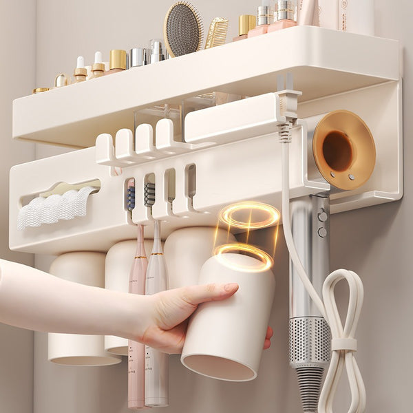Milk white magnetic toothbrush shelf, wall-mounted non-punching washing, mouthwash cup, toothset, bathroom, tooth cup, toothbrush shelf
