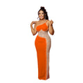 C6271 cross-border   fashion women's solid color rhinestone sleeveless cami maxi dress