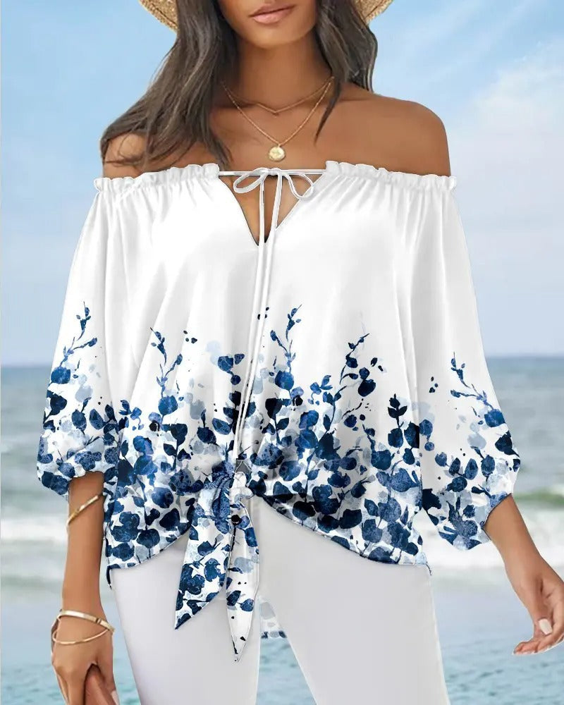 cross-border e-commerce hot-selling women's off-the-shoulder printed top: perfect for , , and european & american independent stores