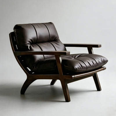 Second-hand style genuine leather chair designer retro house single sofa large flat floor living room balcony casual reading tea chair