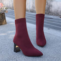 Plus sizeslimming look flying woven high-heeled fashion boots for women cross-border autumnew arrival pointed thick heel short socks boots 43