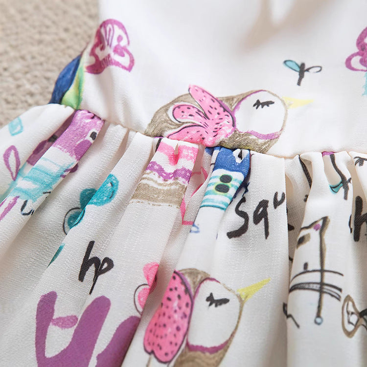 Export children's clothing: hot-selling european and american cartoon graffiti girls' chiffon sundress - dropshipping available