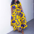 Q125 summer new fashion cross-border  elegant women's tie-up printed plus size european and american style dress