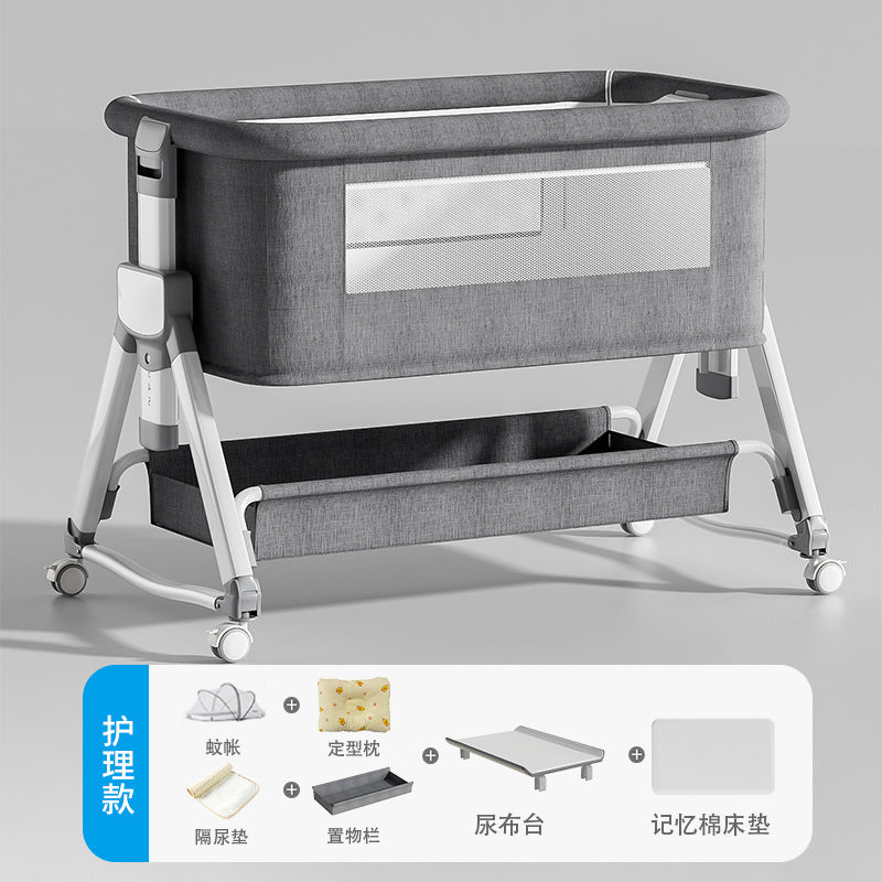 Aluminum alloy baby crib - portable, foldable, and convertible bassinet - multifunctional newborn bed - splice-together large bed
