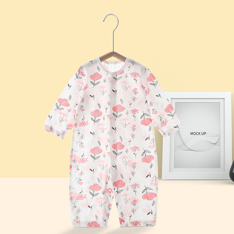 Newborn long-sleeve romper, baby pure cotton pajamas, air conditioning suit, infant lightweight breathable onesie, crawling suit, summer outfit
