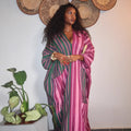 European and american cross-border women's clothing  summer new arrival: african-style plus size elegant color block striped loose long dress