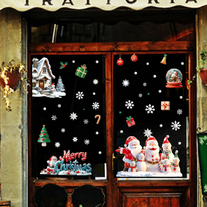 New  happy Santa Claus snowflake gift box party decoration glass window static sticker glue-free window grilles painting